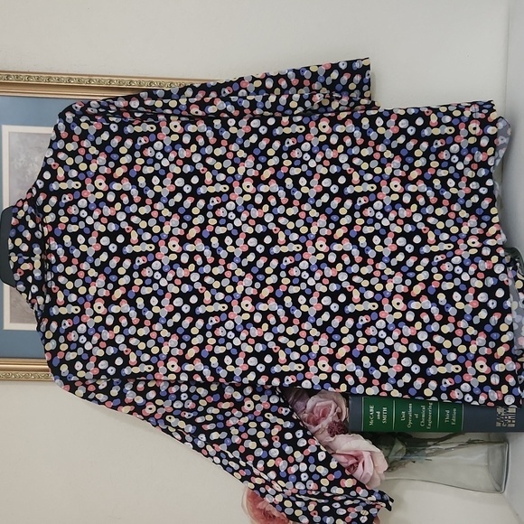 Colorful Polka Dot Faux Wrap Blouse Retro Career Elegant 2X Date Night Feminine - Picture 8 of 9